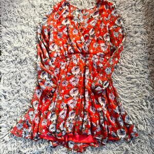 Floral Ruffle Smocked Cottage Core Retro Pinup Flowy Whimsical Indie‎ Red Dress